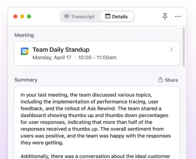screenshot of Rewind AI
